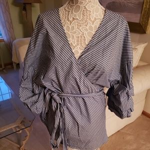 Ava & Viv Wrap Pinstripe Blouse